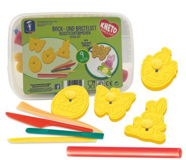 KNETO Back- und Bastelset – Oster-Ausstechförmchen mit Stempel-Effekt (9-teilig)
